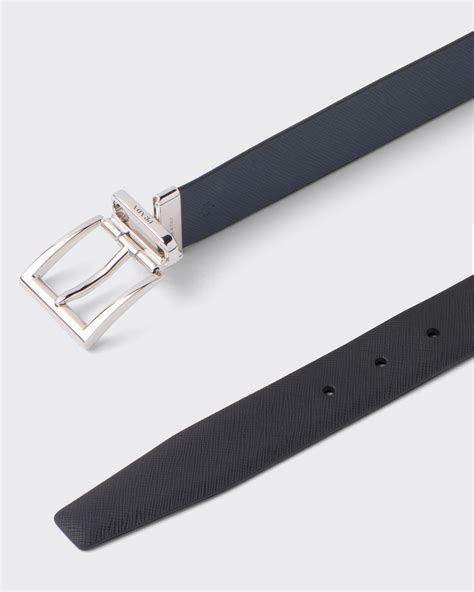 prada reversible plaque belt blue black|Black/baltic Blue Saffiano Leather Reversible Belt .